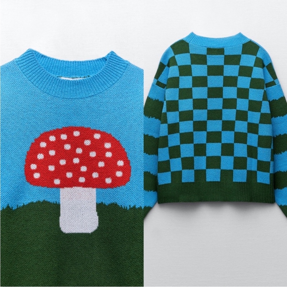 ZARA MUSHROOM PATTERN SWEATER size S - Picture 3 of 9